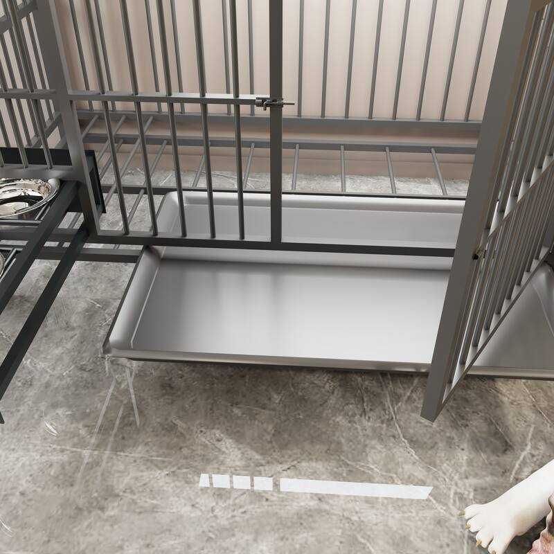 Large Pet Cage with Storage Rack, Drawers with Food and Water Basins, Double-Layer Storage Rack, Iron Frame and MDF Material