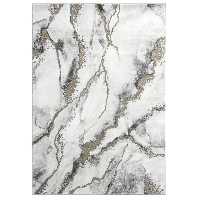 Abani Luna Contemporary Marble Metallic Gold Area Rug