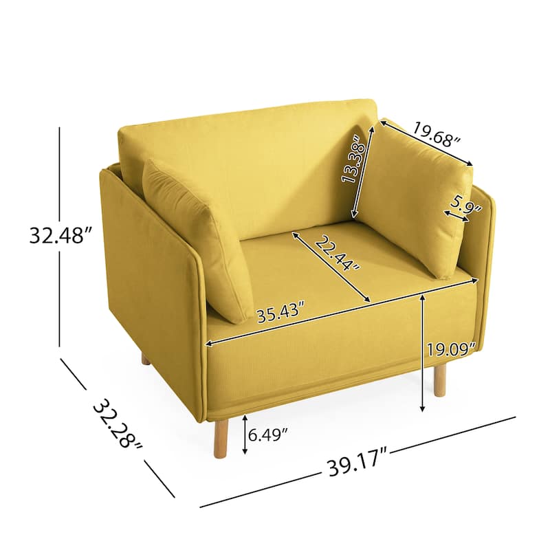 Yellow Modern 39.17" Upholstered Accent Chair with Wood Legs and Pillow for Living Room