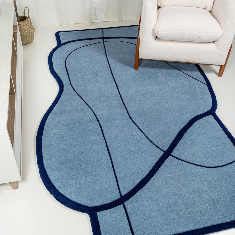 JONATHAN Y Retro Coastal Geometric Border Handwoven Wool Area Rug