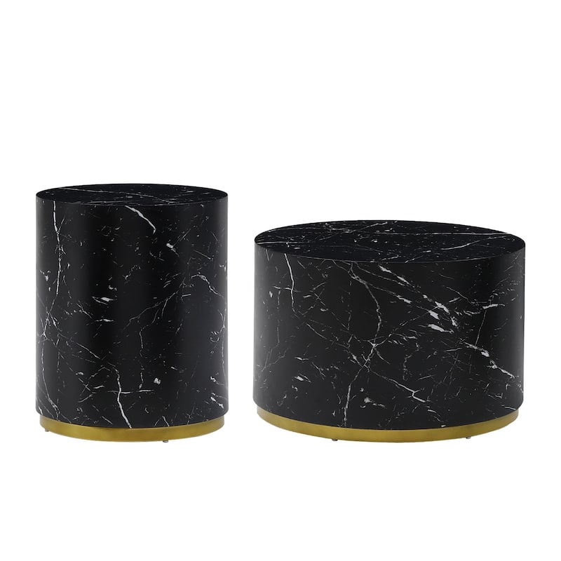 Modern Faux Marble Coffee Tables for Living Room, 35.43inch Accent Tea Tables with Gold Metal Base