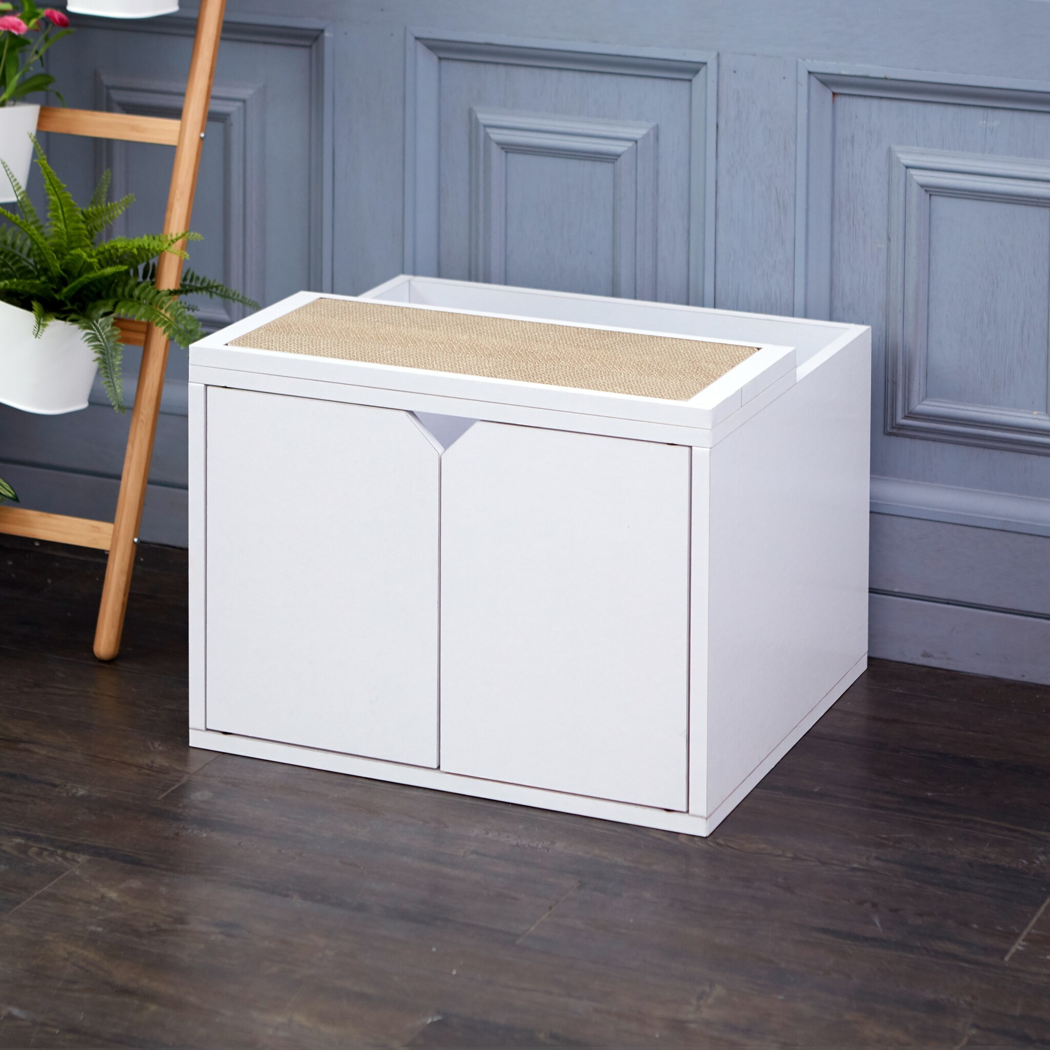 Shop Cat Litter Box Enclosure White Tool Free Assembly And