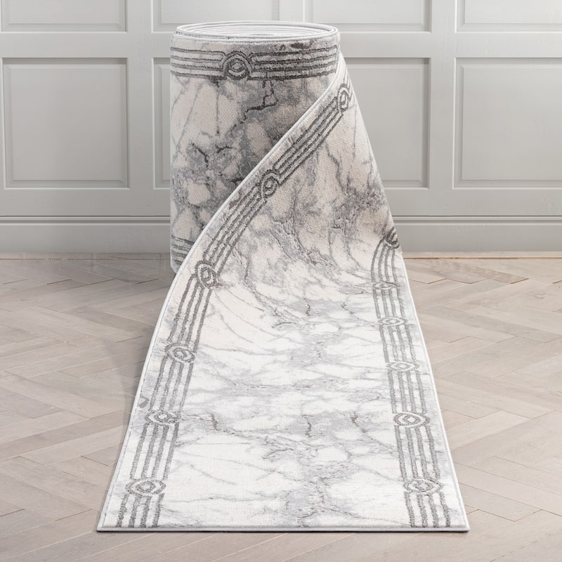 Custom Size Runner Fairmont Huntington Glam Marble Border Stair Rug - 2' 7" x 18' - Black - Runner