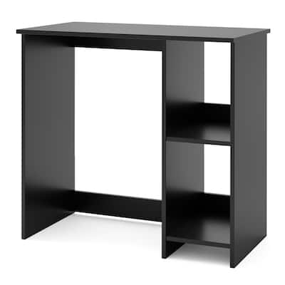 Small Computer Desk with Storage Shelves White and Black Engineered Wood Study Writing Table for Home Office