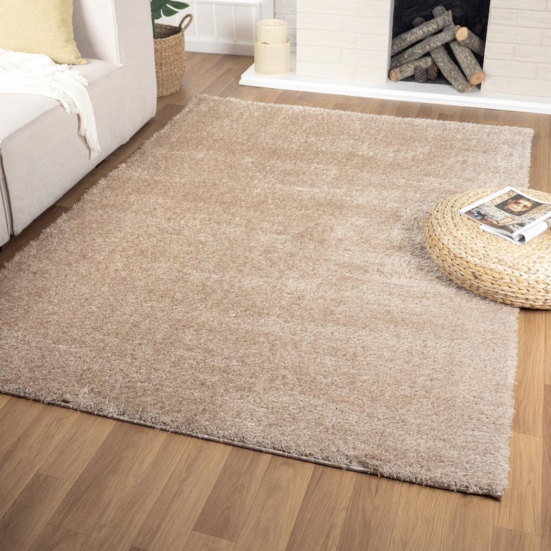 Luxe Weavers Shag Solid Area Rug for Living Rooms - 5' x 7' - Tan
