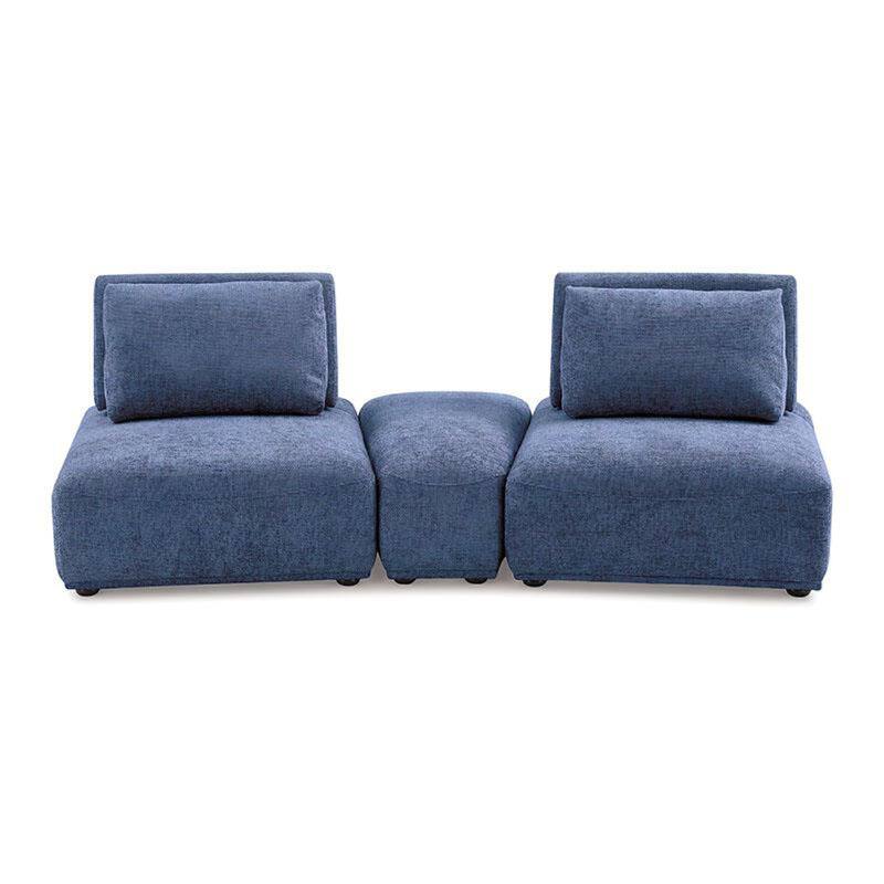 Stavan Modular Curved 2 Seat Sofa Set, Blue Chenille, Adjustable Backs