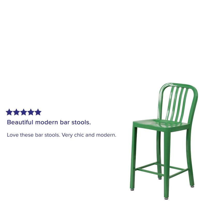 2 Pack 24'' High Metal Indoor-Outdoor Counter Height Stool w/ Vertical Slat Back
