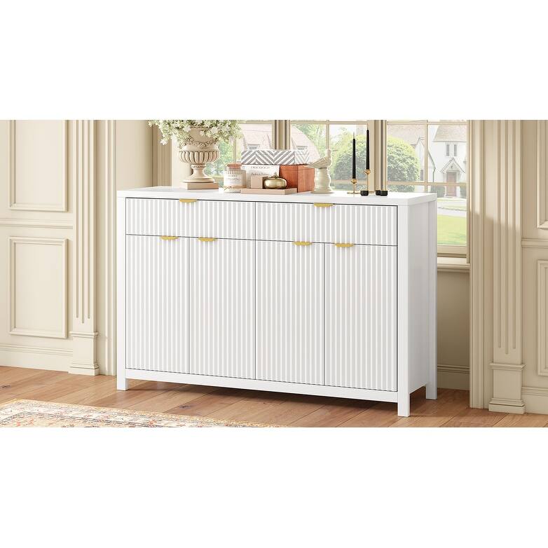 55" Modern Wave-Pattern Sideboard Cabinet Sofa Table with 2 Drawers and 4 Doors, 3-Level Adjustable Shelves