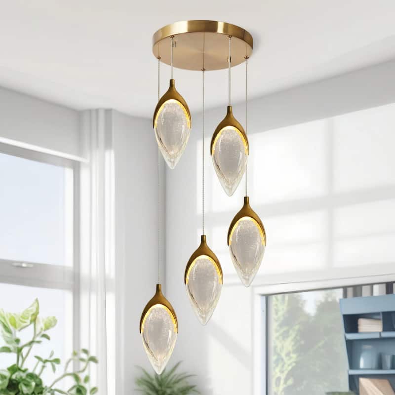 Modern LED Gold 5-Light Cluster Glass Chandelier for Kitchen Island Stairwell