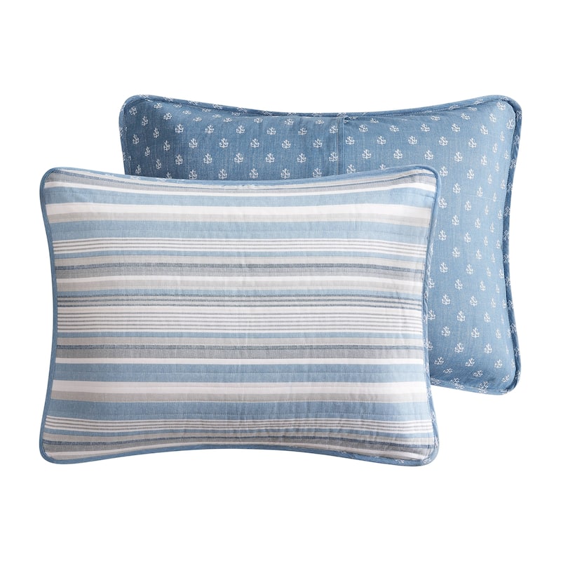 Nautica Jettison Cotton Reversible Blue Quilt Set