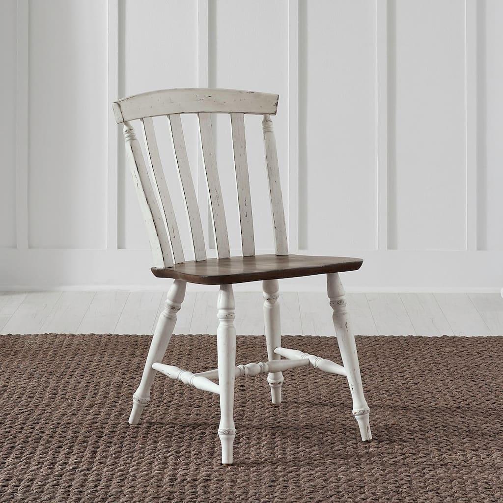 Al Fresco White Oak Slat Back Side Chairs for Dining Room Set of 2 - Width 19" x Depth 19" x Height 35"