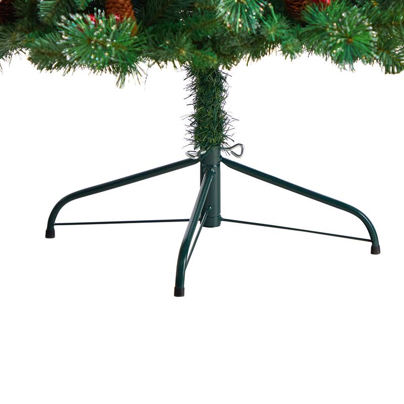 6' Flat Back Montreal Mountain Pine Artificial Christmas Tree with Pinecones, Berries and 150 Warm