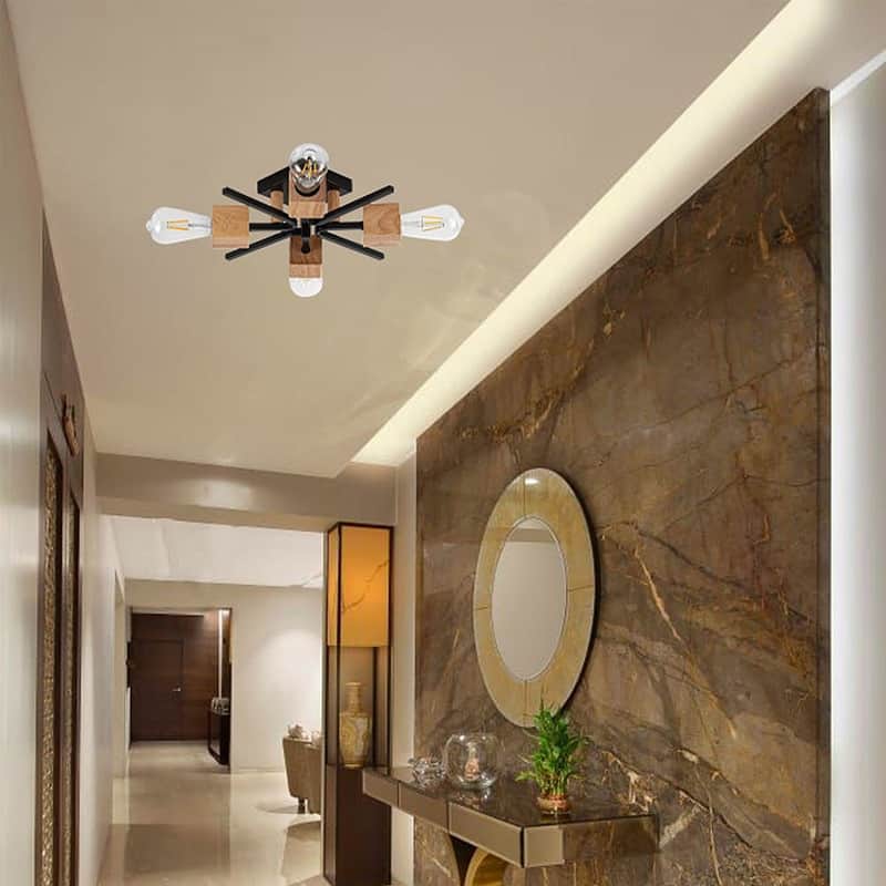 4 Light light fixture black, natural wood ceiling lighting metal, wood lights ceiling led