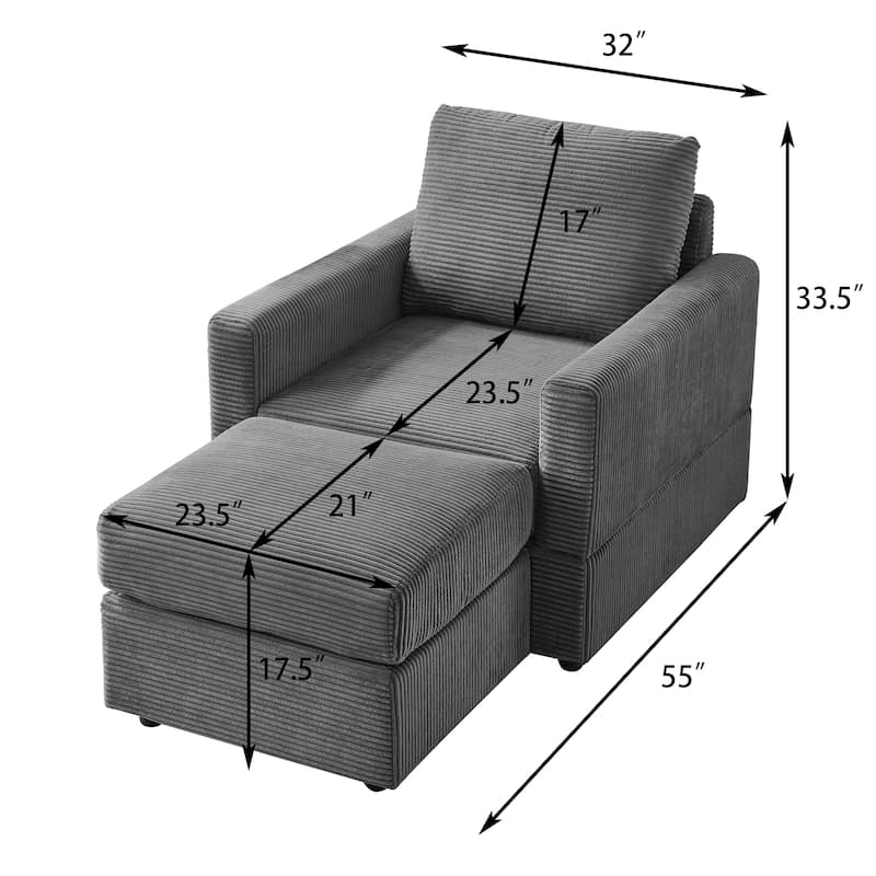 GDFStudio Classic Corduroy Club Chair with Ottoman