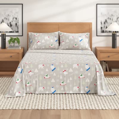 Linery & Co. Turkish Cotton Double-Brushed Christmas Flannel Bed Sheet Set