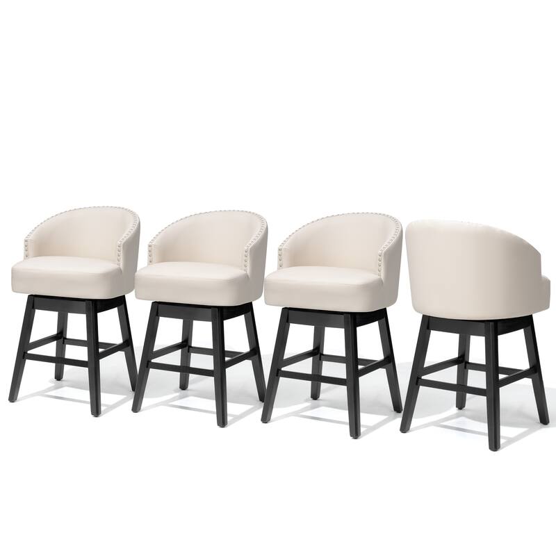 26.4"H Swivel Faux Leather Upholstered Solid Wood Counter Stools