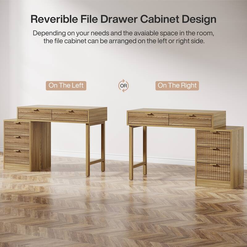 Reversible Computer Desk with 5 Drawers for Home Office