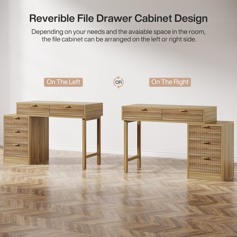 Modern Wood Computer Desk with 5-drawer for Home Office