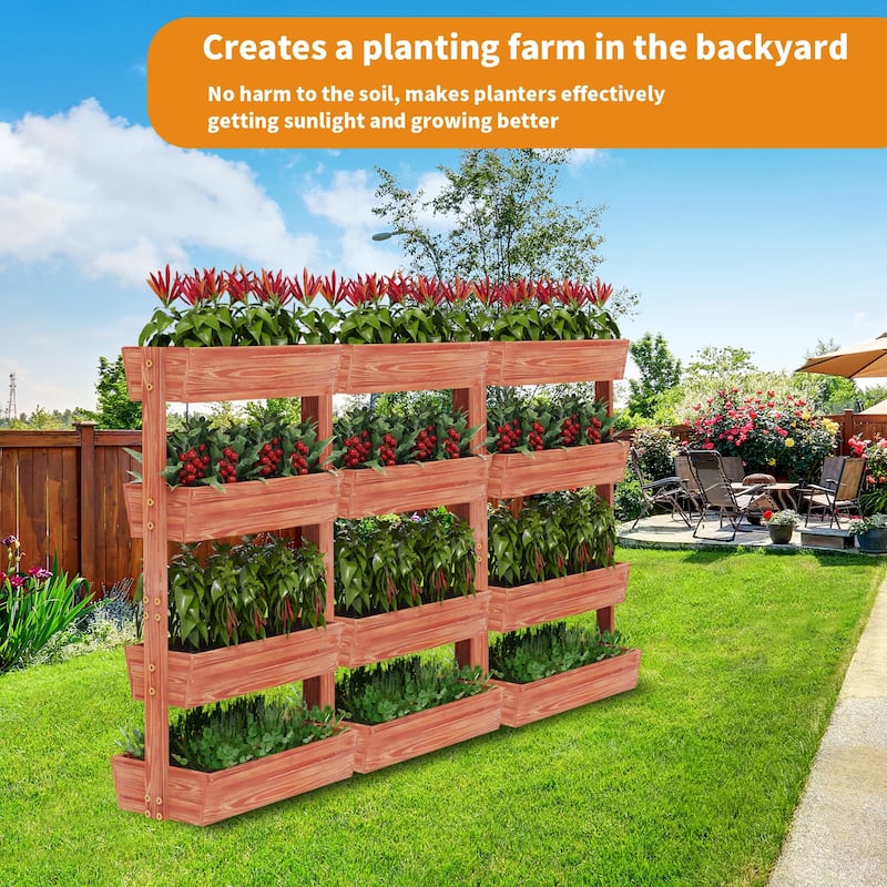 4-tier Wooden Vertical Ladder Raised Vegetable Planter Box Elevated Garden Bed - 25.6" W x 55.5" H