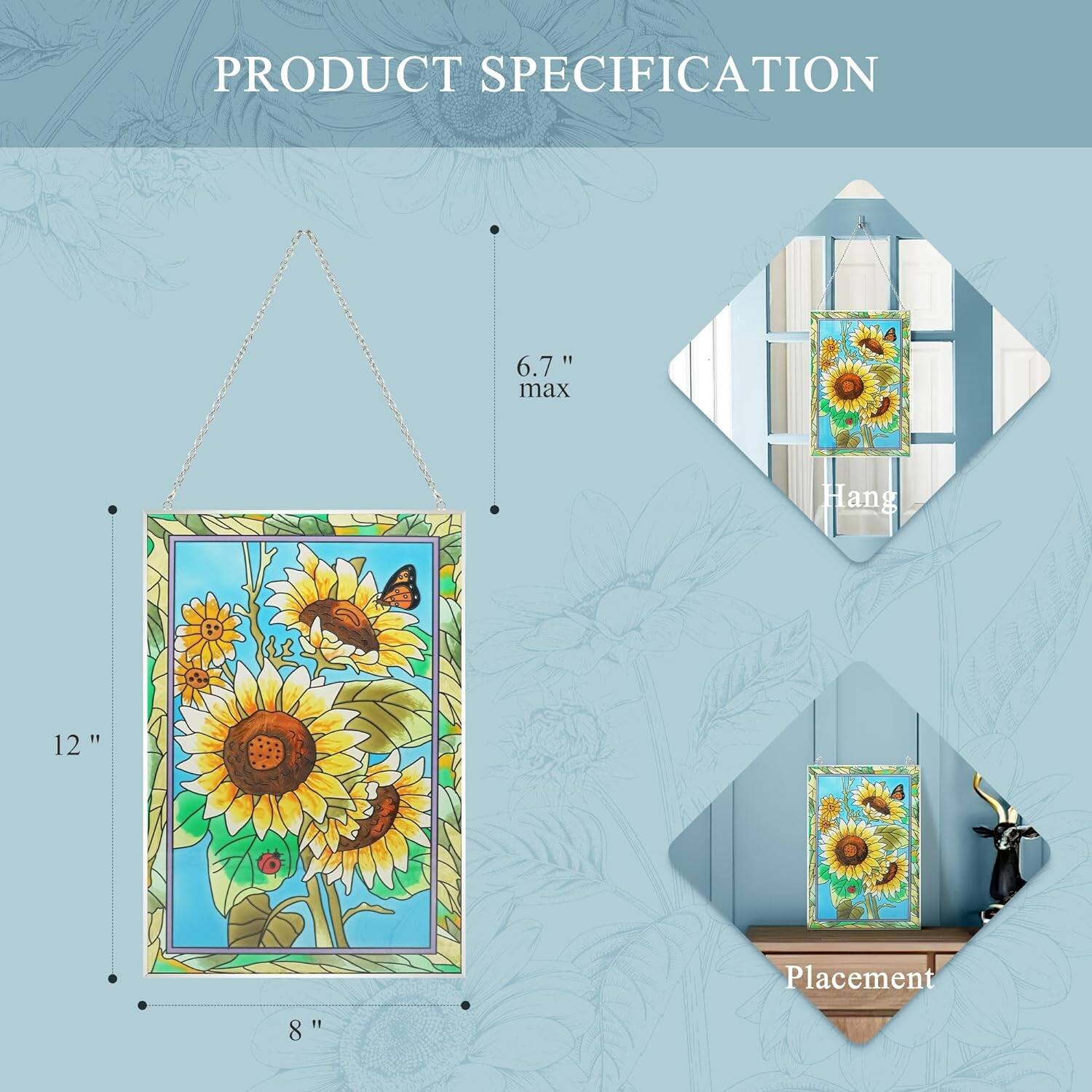 Rectangle Sunflower Sun Catcher Stained Glass Window Hangings Bed