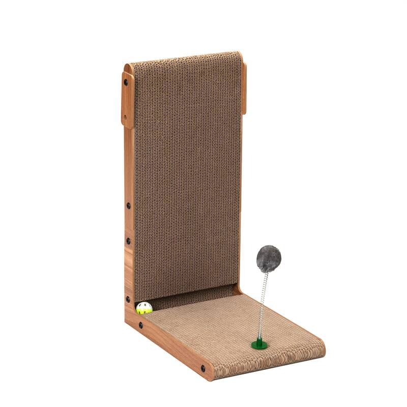 Indoor Cat Scratching Board for Small to Large Cat, Corrugated Board-Covered Cat Scratcher - Brown