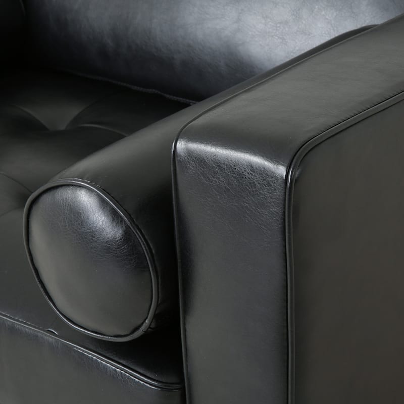 Black Modern 44.75" PU Upholstered Club Chair with Birch Wood Frame and Pillows