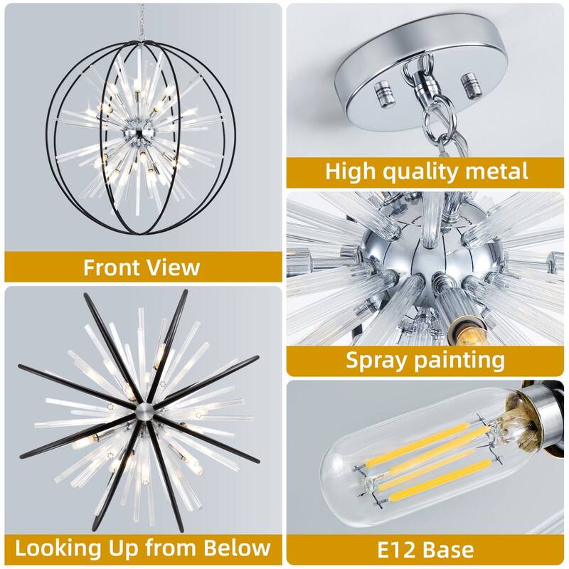 Modern Chandelier 35" 10-light Black and Silver Orb