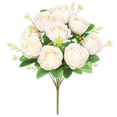 Set of 2 Ivory Artificial Vintage Cabbage Rose Flower Stem Bush Bouquet 17in - 17" L x 10" W x 10" DP