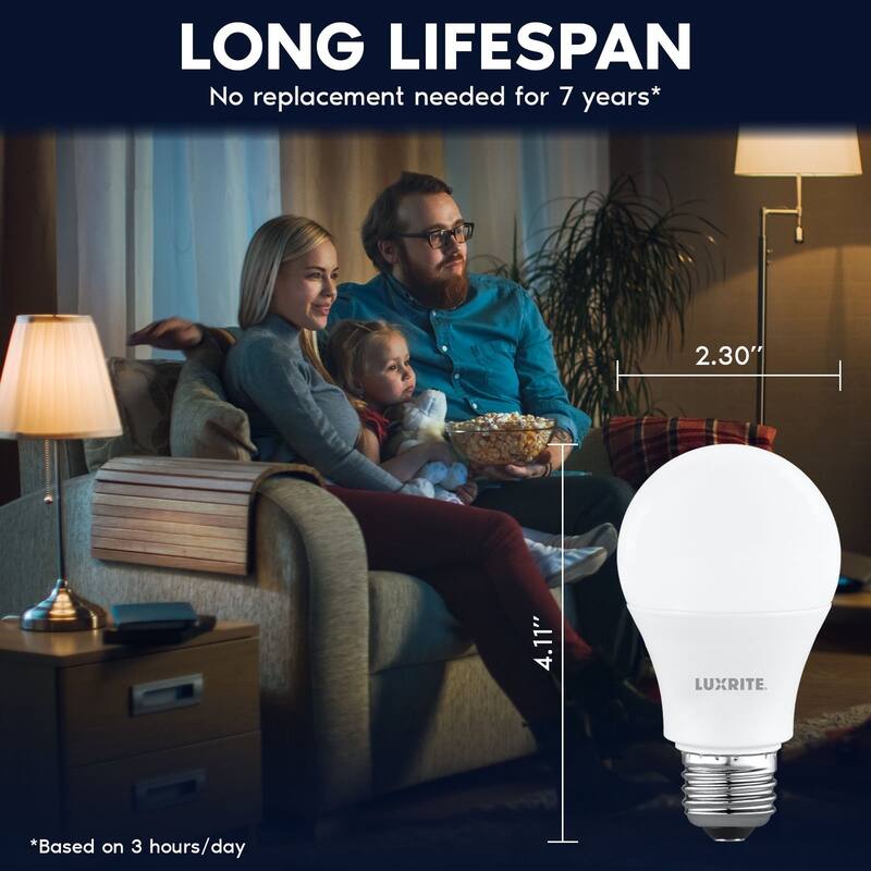 Luxrite A19 LED Light Bulb 8W=60W Non-Dimmable 3500K 800LM E26 Base Damp Rated ETL Listed 16-Pack - Natural White 3500K