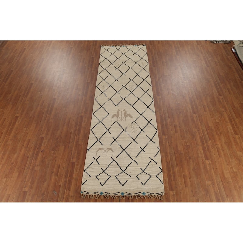 Moroccan Oriental Runner Rug Handmade Wool Carpet - 4'1"x 13'4"