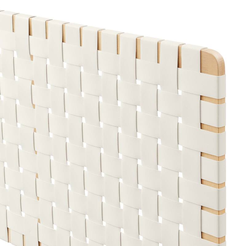 Ditmas Solid Wooden Off-White Leather Basket Weaved Floating Queen Size Headboard