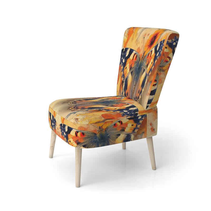 Designart "Orange Buttlerfly In Watercolor" Upholstered Floral Accent Chair - Traditional Arm Chair For Living Room