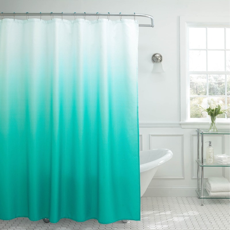 Creative Home Ideas Ombre Waffle Weave Shower Curtain w/12 Metal Rings - Turquoise