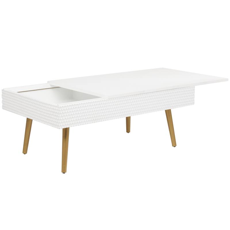 Wood Coffee Table with Storage and Gold Legs - White - Roche River Decor