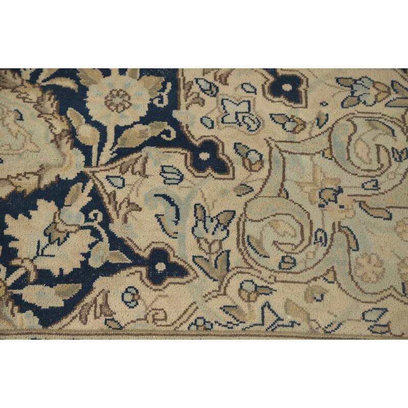 Hand Knotted Oriental 100% Wool Carpet Traditional Floral Navy Blue & Blues Kerman Area Rug - 13' 0'' X 9' 7''