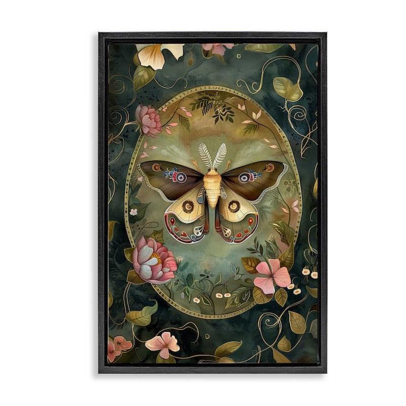 Stupell Ornate Victorian Moth Framed Floater Canvas Wall Art Design By The Dutch Lady - 21 x 31 - Black