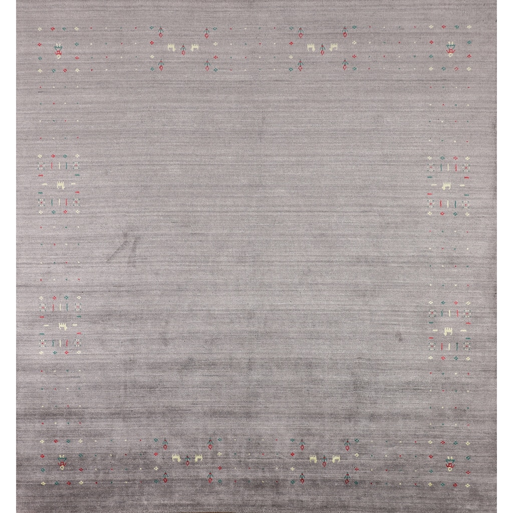 Silver Gray Tribal Gabbeh Indian Square Area Rug Handmade Silk Carpet - 7'10" X 7'10"