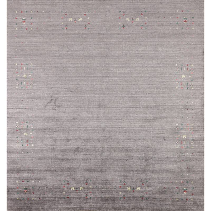 Silver Gray Tribal Gabbeh Indian Square Area Rug Handmade Silk Carpet - 7'10" X 7'10"