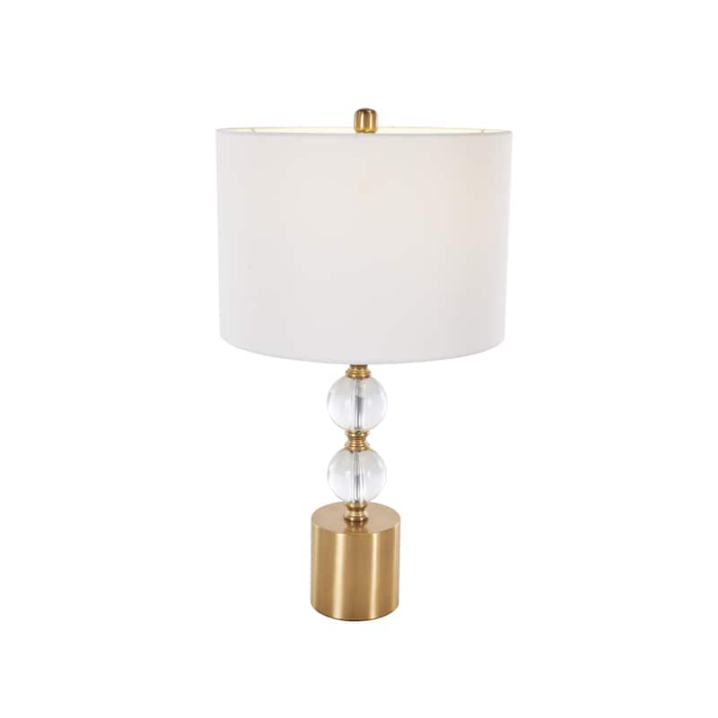 Clear Crystal Stacked Orbs Room Table Lamp with White Drum Shade and Gold Base
