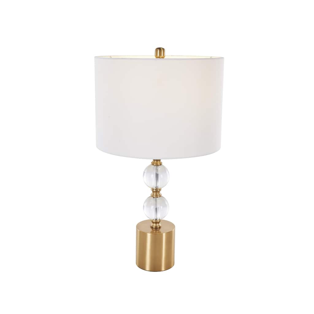 Crystal Stacked Orbs Room Table Lamp with White Drum Shade and Gold Base - Clear - Roche River Decor