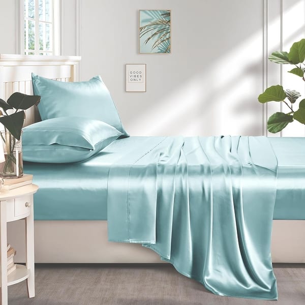 Queen Size Satin Sheet Set with Deep Pockets, Cooling
