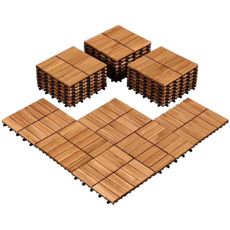 Yaheetech Pack of 27 Waterproof Acacia Wood for Flooring for Outdoor & Indoor - Brown