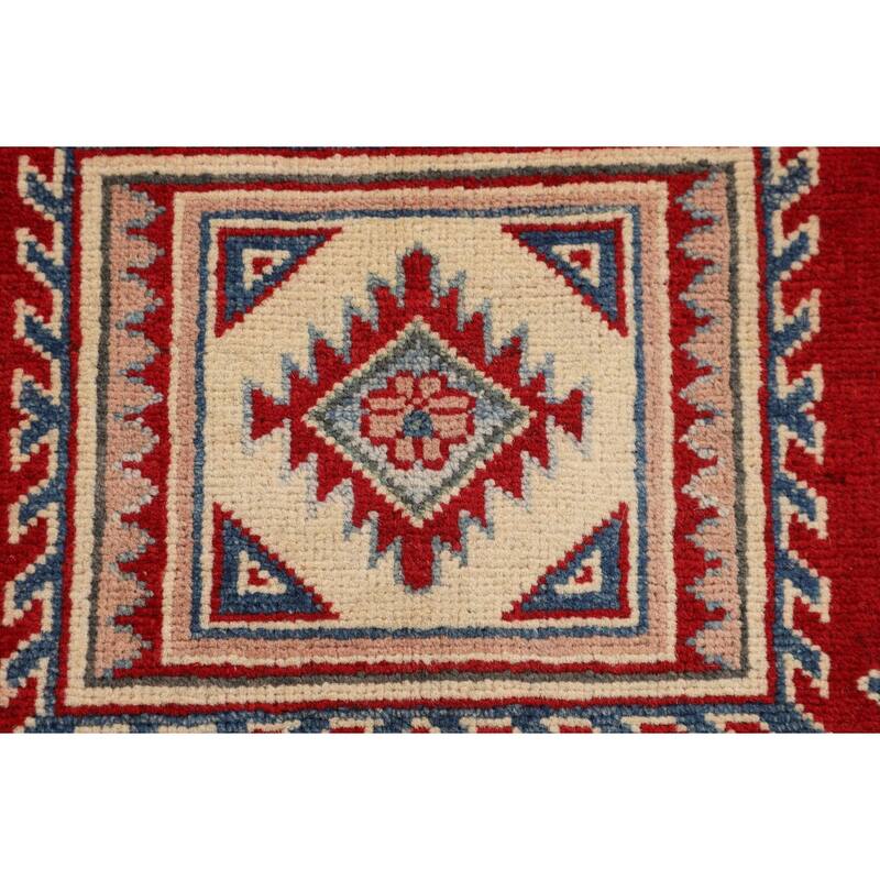 Red Kazak Foyer Rug Hand-Knotted Wool Carpet - 3'5" x 4'9"