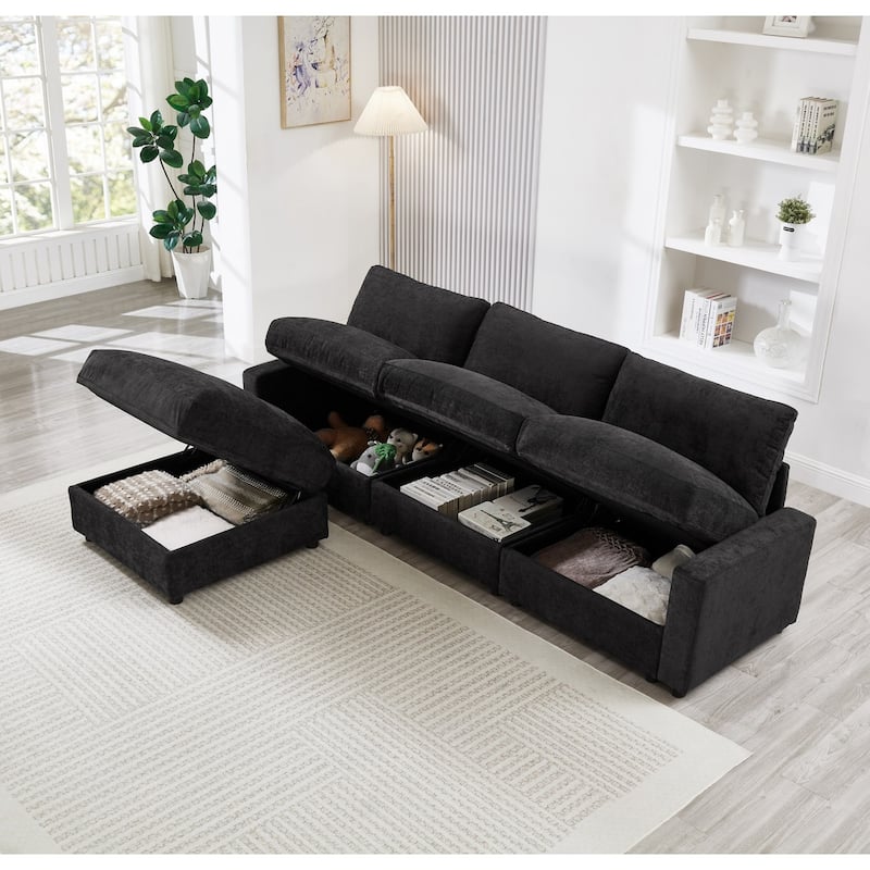 103.54" L-Shaped Sectional Sofa with Storage and Movable Ottoman