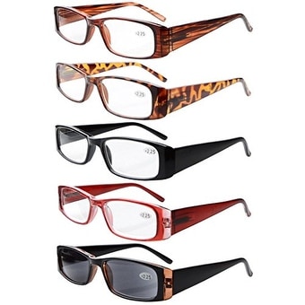 Sun Readers 5-Pack Spring Hinges Rectangular Reading Glasses+2.25