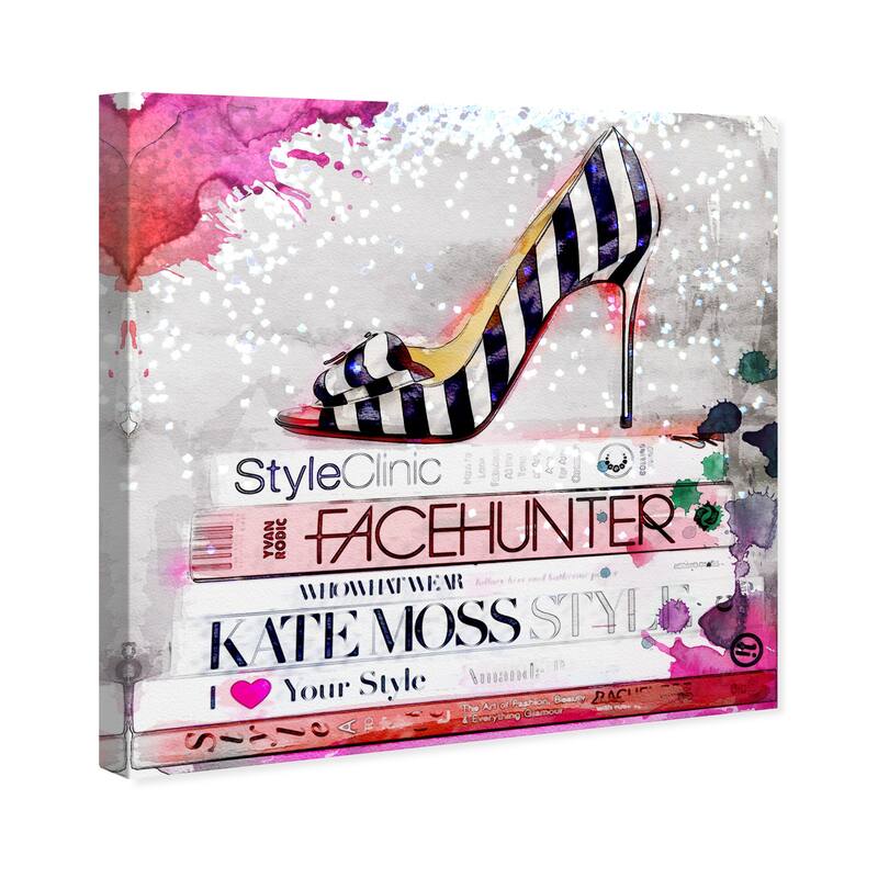 Wynwood Studio Fashion and Glam Striped Shoe Pink and Glam Wall Art Canvas Print
