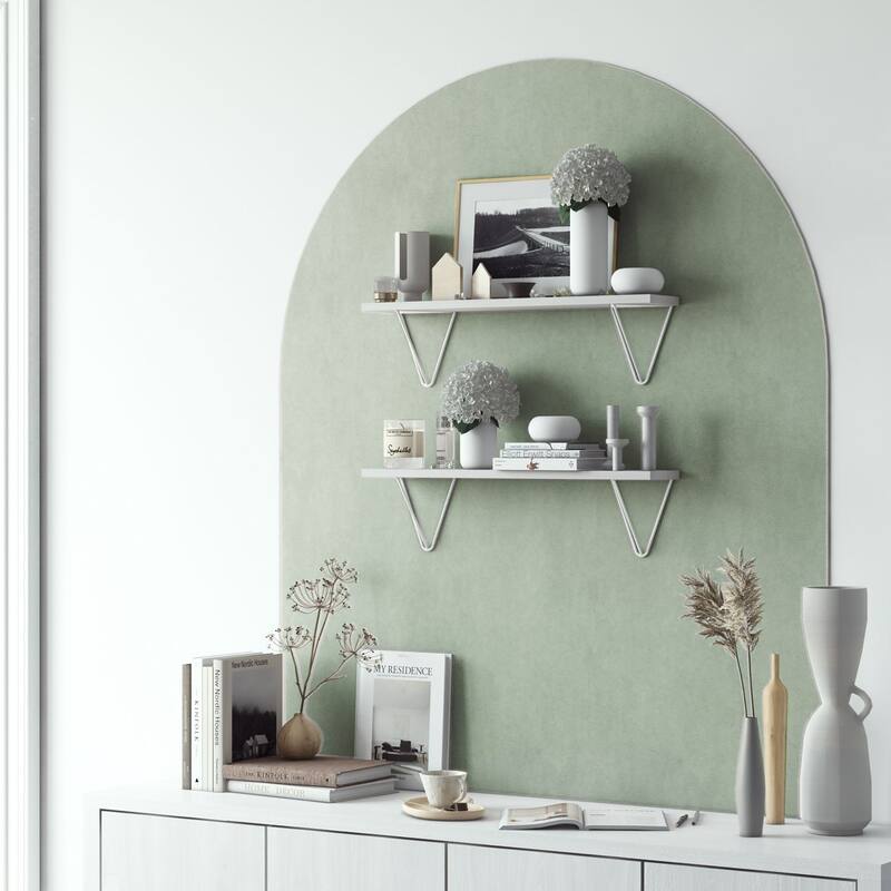 Wallniture Colmar 24" Living Room Wall Shelves with White Brackets, White, Set of 2