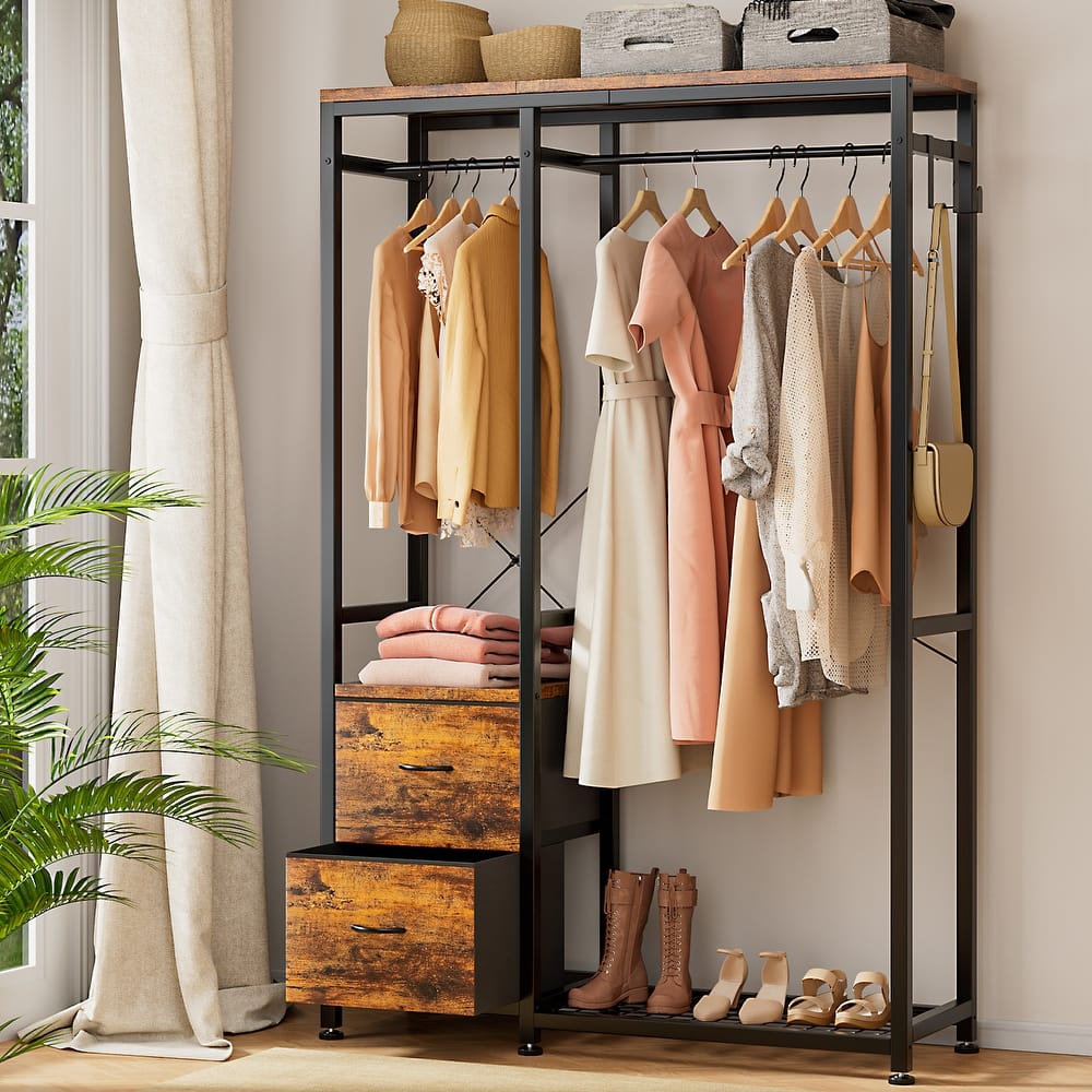 Clothes Rack, Closet Organizer with Storage Shelves, Hanging Bar, Drawers - 47.24"L x 15.74"W x 72.83"H
