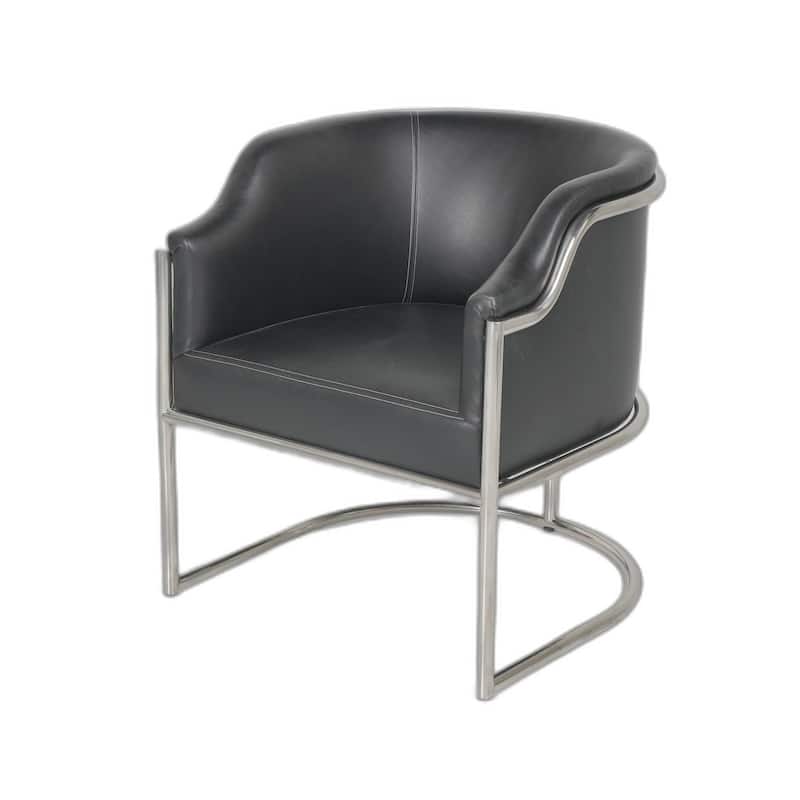 HomeRoots Charcoal and Silver Upholstered Leather Curved Back Dining Arm Chair - 26.00 in. x 29.00 in. x 26.00 in.