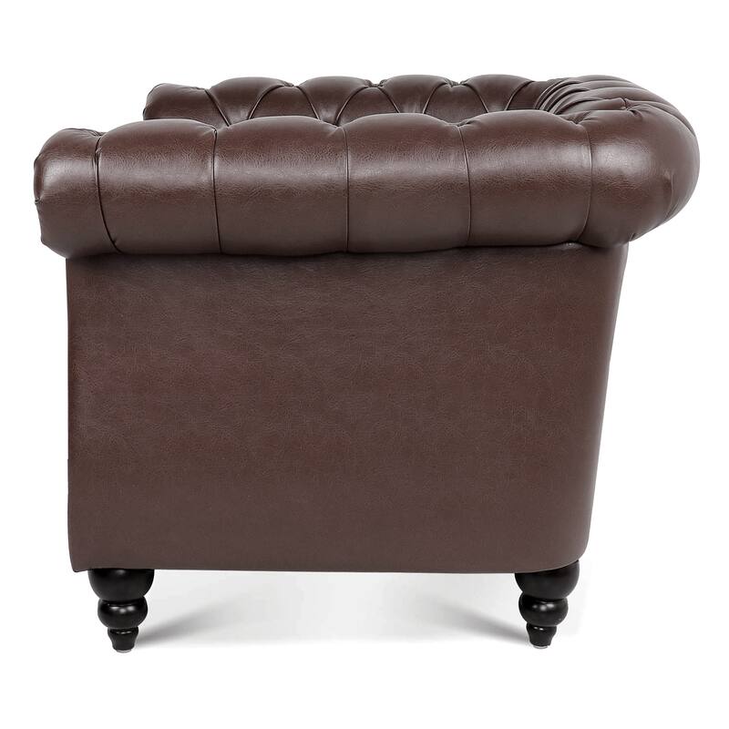 Dark Brown Leather Single Sofa Chair Barrel Chair with Nailhead Trim, Stylish Corner Chair Side Chair with Rolled Armrests